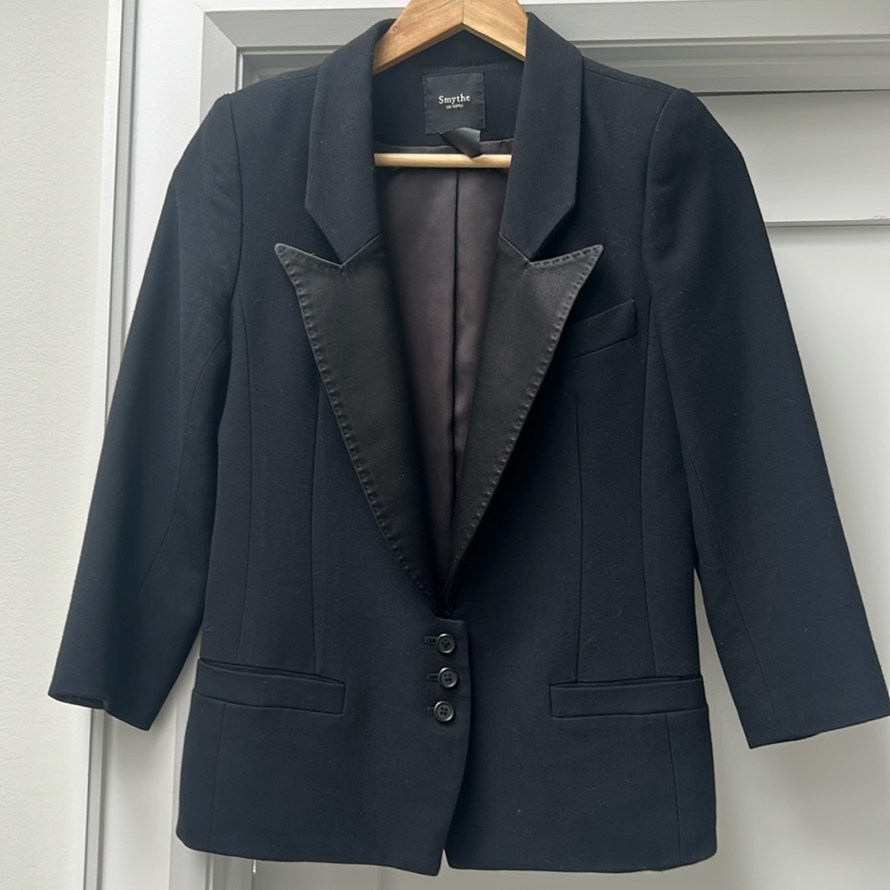 Smythe Black Tailored Blazer with Silk Notched Lapel